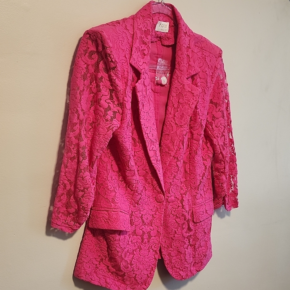 NWOT Fate Hot Pink Elegant Lace Blazer - Picture 4 of 9